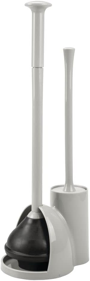 mDesign Hidden Plunger and Brush Set for Toilet Bowl - Brush Cleaner and Plunger Combo with Holder Caddy for Bathroom - Modern Toilet Brush and Plunger Set - Aura Collection - Light Gray