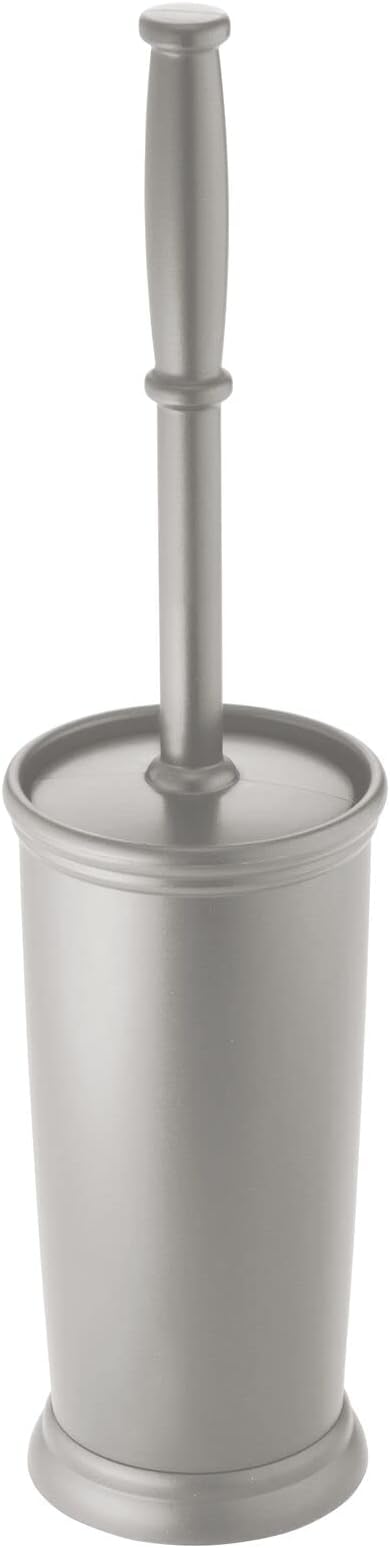 mDesign Toilet Bowl Brush and Holder - Covered Bathroom Toilet Brush - Standing Toilet Bowl Scrubber in Modern Holder - Compact, Space Saving, Deep Cleaning Brush for Toilet - Hyde Collection - Gray
