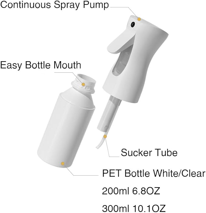 Continuous Mist Spray Bottle (White, 6.8OZ/200ml)