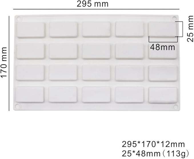 20 Cavity Rectangle Silicone Mold Soap Mold Candy Making Mold Cake Decorating Tools Chocolate Baking Mold Jelly Ice Tray Mould (Rectangle I_11.8 X6.8 X0.48 inch)