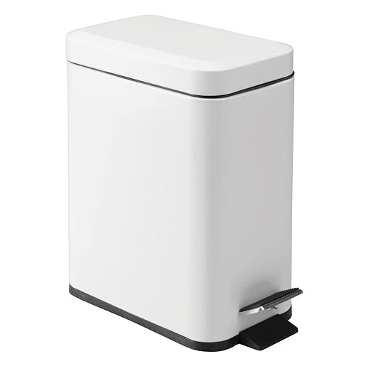 mDesign 5 Liter Rectangular Small Steel Step Trash Can Wastebasket, Garbage Container Bin for Bathroom, Powder Room, Bedroom, Kitchen, Craft Room, Office - Removable Liner Bucket, Matte White