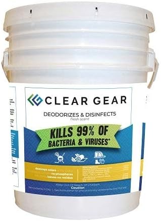 Clear Gear Disinfectant Spray, Mat Cleaner, and Deodorizer For Surfaces, Equipment, Protective Gear and Facilities - Hospital Grade Disinfectant - 5 Gallon Bulk Gym Cleaning Supplies