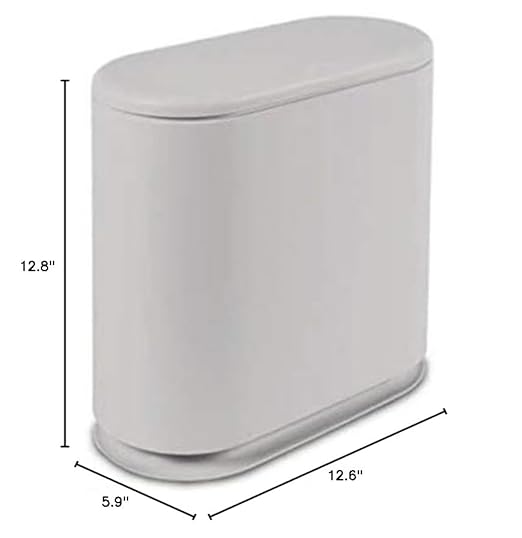 IEEK Slim Plastic Trash Can with Press Top Lid,2.4 Gallon/10 Liter Garbage Can Modern Waste Basket for Bathroom,Living Room,Office,Kitchen and Narrow Spaces,Grey