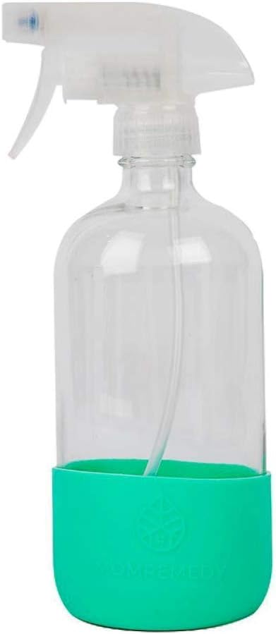 MOMREMEDY Refillable Glass Spray Bottle | Non Slip Silicone Bottom | Reusable Cleaning Bottle | Eco Friendly | All Purpose Kitchen and Household | Teal (1pc)