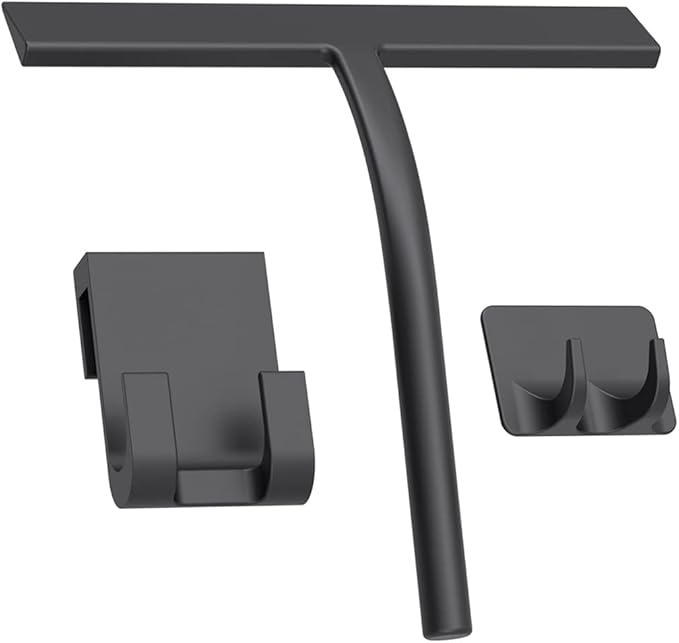 Squeegee, Matte Black 9 inch, Streak Free Cleaning, Shower Squeegee for Glass Doors, Bathroom, Shower Doors, Mirrors, Tiles and Car Windows,Silicone Squeegees,Shower Cleaner with 2 Hooks.