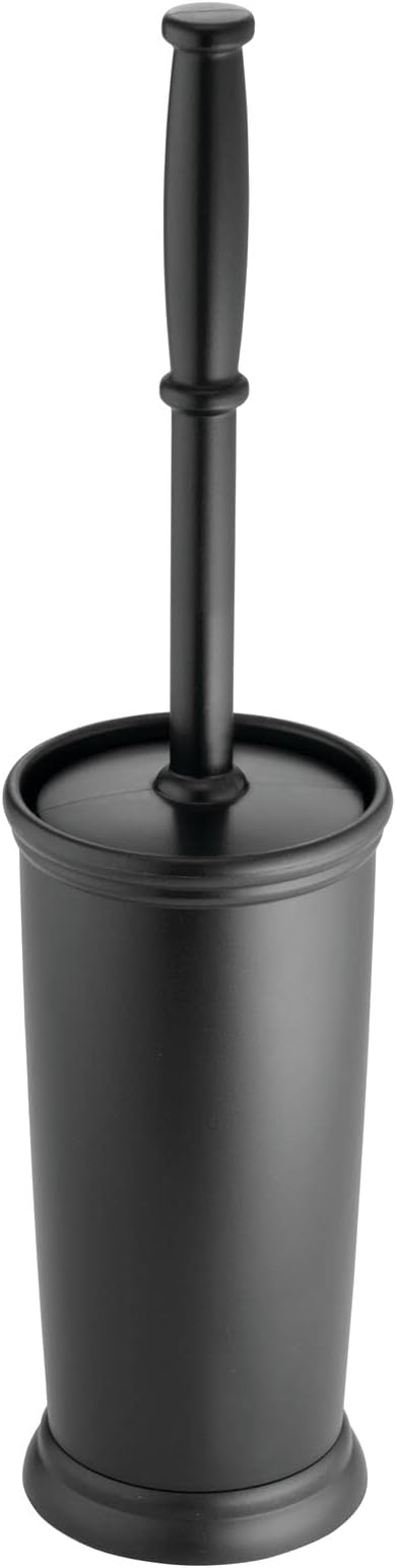 mDesign Toilet Bowl Brush and Holder - Covered Bathroom Toilet Brush - Standing Toilet Bowl Scrubber in Modern Holder - Compact, Space Saving, Deep Cleaning Brush for Toilet - Hyde Collection - Black