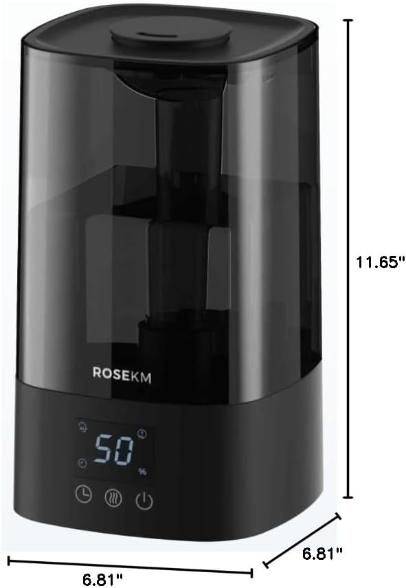 Automatic Humidifiers for Bedroom Large Room, 4.5L Cool Mist Humidifier for Home & Plant with Timer & Humidity Sensor, Last Up to 18H on High Setting, Auto Shut-Off, 360ยฐ Nozzle (Black)