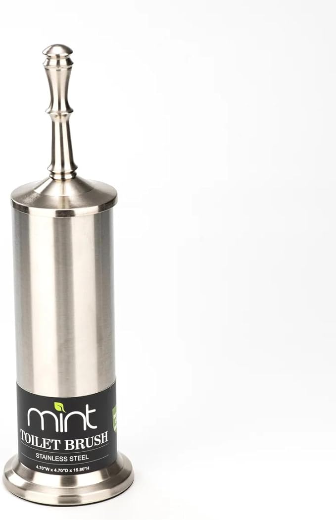 J&V TEXTILES Industrial Toilet Brush, Toilet Bowl Brush with Extra Long Handle Durable Bristles Toilet Scrubber and Covered Holder for Toilet Brush Set (Brished Satin Nickel)