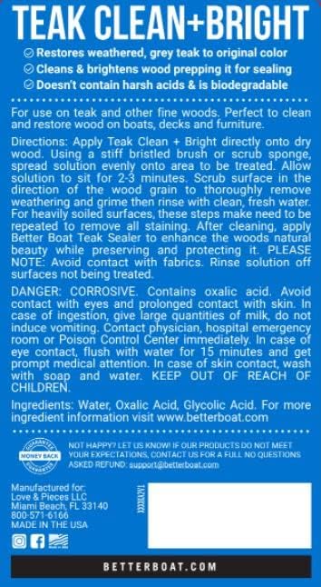 Teak Cleaner and Brightener for Wood, Teak Oil or Sealer for Boats, Indoor Furniture, Shower Stools, and Outdoor Wood Furniture Restorer for Stains