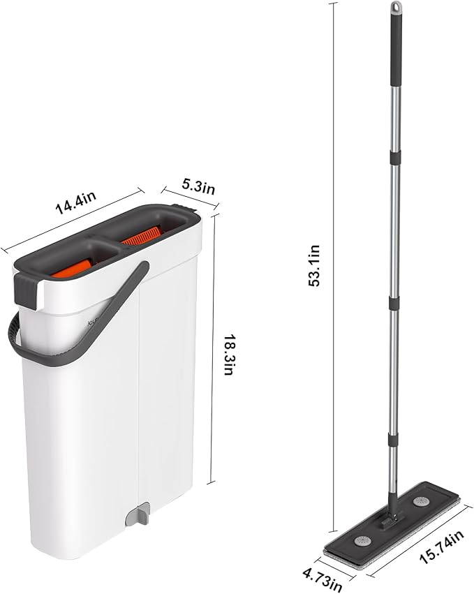 Mop and Bucket with Wringer Set,Hands Free Flat Floor Mop and Bucket,2 Washable Microfiber Pads Included,Wet and Dry Use, Home Floor Cleaning System for All Floor Types and Windows