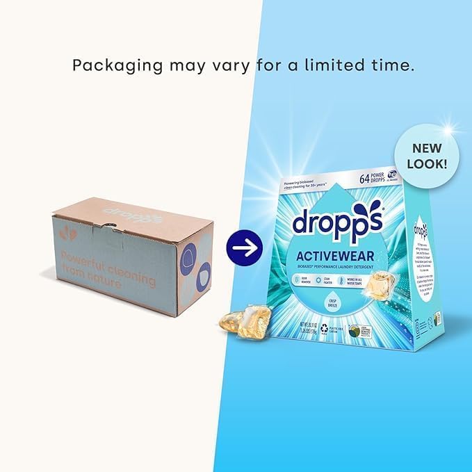 Dropps Activewear Biobased Power Laundry Detergent Pods, Crisp Breeze (120 Count) - Laundry Pods Fights Tough Stains & Odors, Sweat & Dirt - HE Compatible Laundry Supplies for Clean Clothes