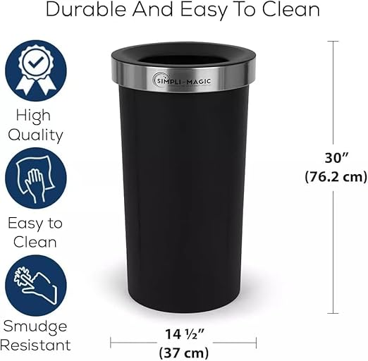 SIMPLI-MAGIC Open Top Kitchen Trash Can Recycling Bin (2 Pack) 60 Liter Trashcan for Home Office Work Bedroom Living Room Garage