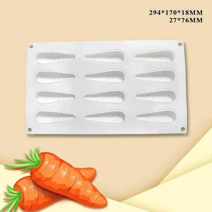 3D Carrot Bunny Silicone Mold for Baking Chocolate Mousse Cake Ice Cream Dessert Pastry Mould Decorating Tools (Carrot K_11.76 X6.8 X0.72inch)