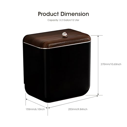 Vintage Kitchen Trash Can with Lid, Large 3.2 Gallon/12 Liter Capacity, Hanging Compost Bin, for Under Sink or Cupboard, Bathroom, Bedroom, Black