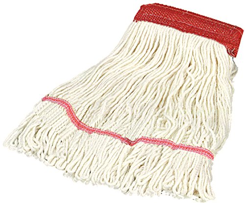 SPARTA 369552B00 Cotton Mop Head, Loop-Ended, 5 Inch Color-Coded Red Headhand for Organized Cleaning, Large - 43 Inches Long, White with Red Band