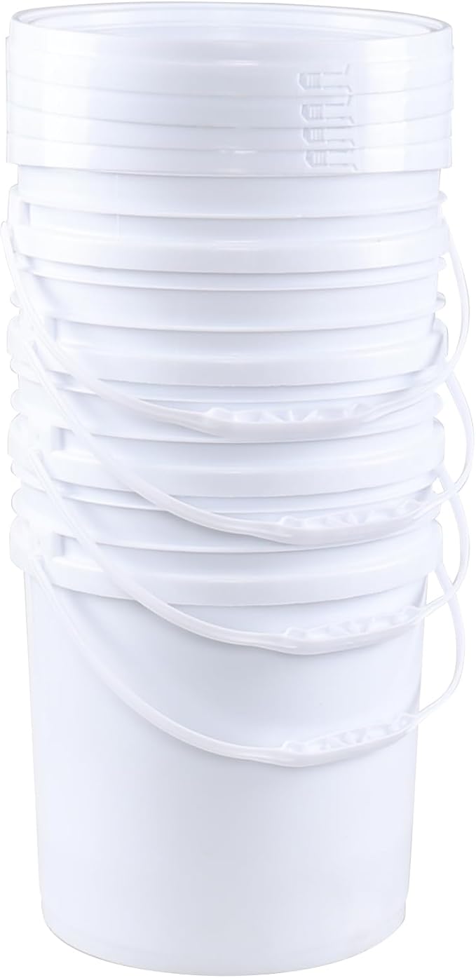 4 Pack Airtight Pet Food Storage Container, Round Plastic Bucket with Lids, 7 Gallon Capacity Food Grade Pail, White