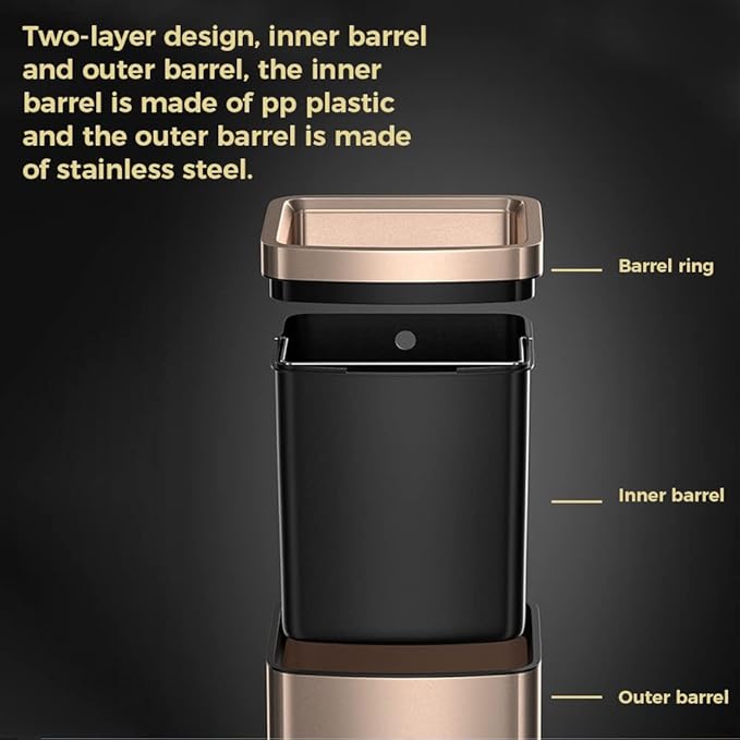 25L/6.6GAL Large Kitchen Trash Can,Tall Open Top Garbage Can,11.81 * 8.66 * 19.68inces,Smooth,Stainless Steel,Commercial,Hospital, Airport