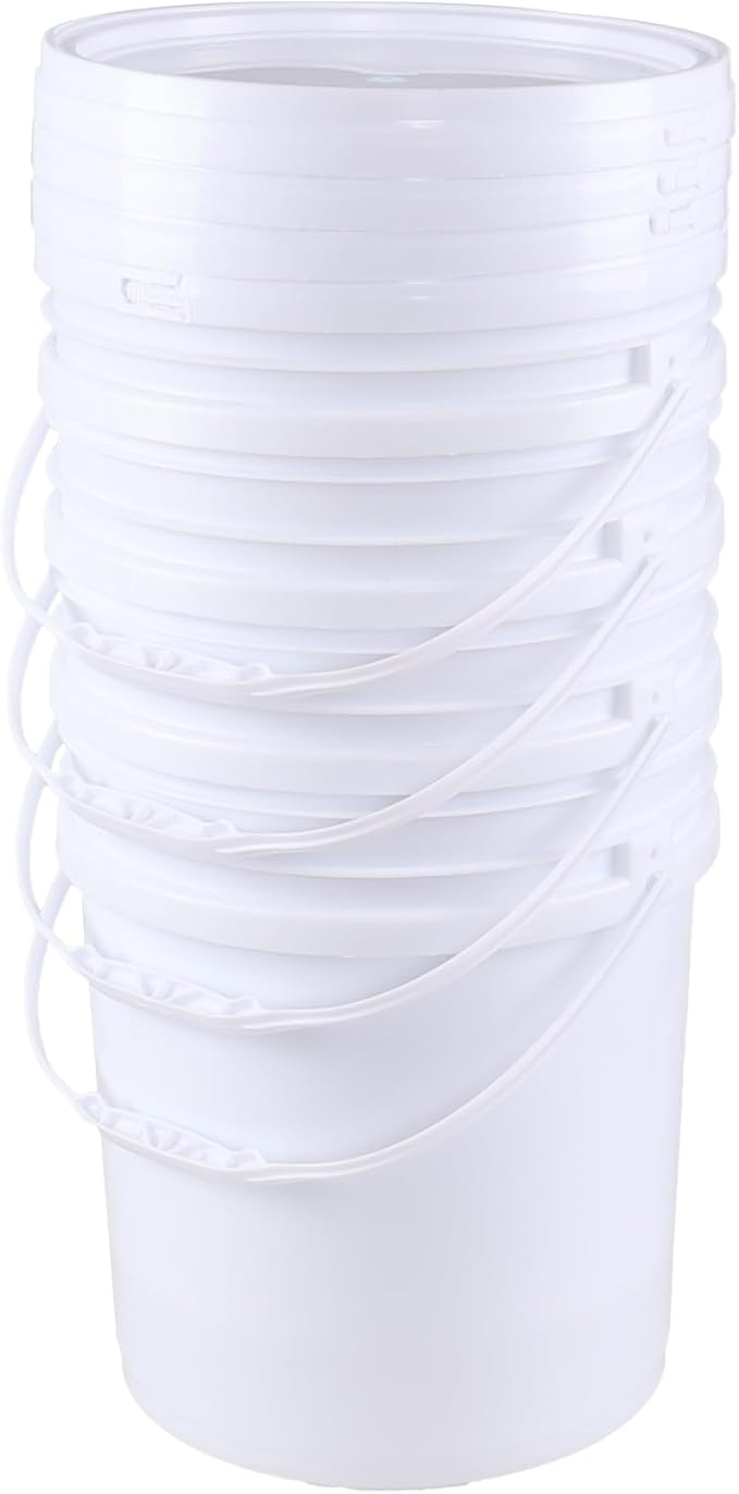 Teyyvn 7 Gallon White Plastic Food Bucket with Handles and Lid, Set of 4 Food Storage Pail Multipurpose Bucket with Lid