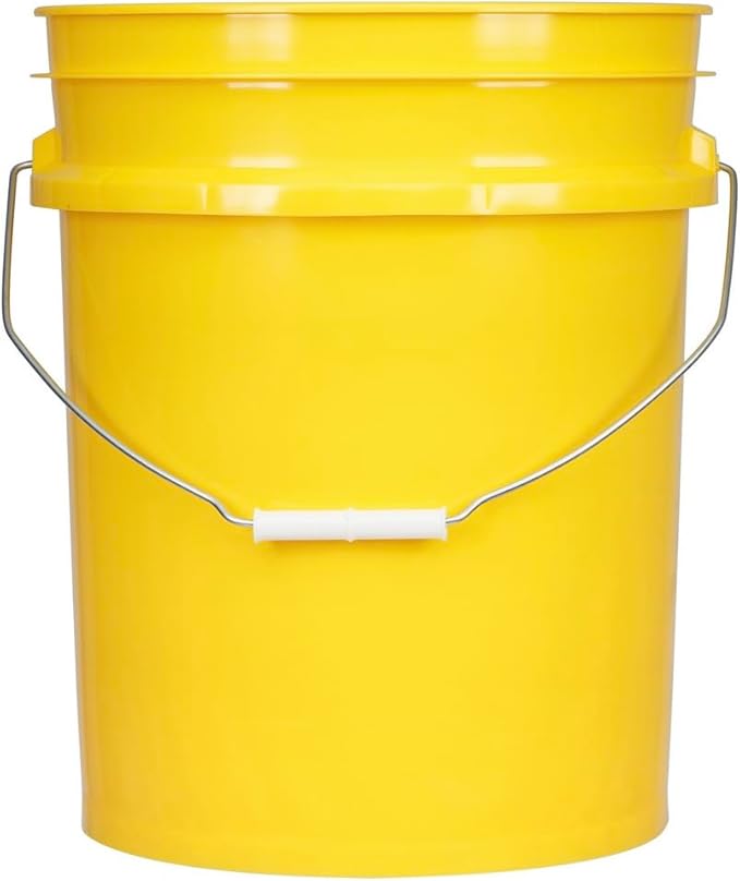 House Naturals 5 Gallon Plastic Yellow Food Grade BPA Free Made in USA Bucket Pail with Air Tight Double Gasket Screw on Lid(Pack of 3) (Yellow and Aqua lids)