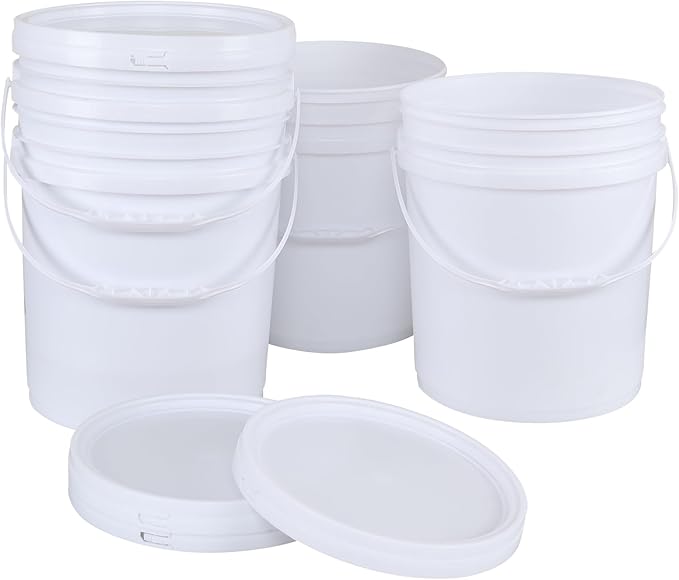 7 Gallon White Plastic Bucket Pail Container with Lids, Food Grade Bucket Pail with Airtight Lid, 4 Pack