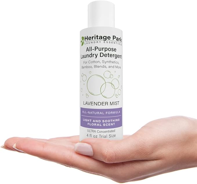 Heritage Park Luxury Laundry Detergent | Dermatologist Tested Plant based Natural & Enzyme Laundry Detergent | Sensitive Skin Friendly - Lavender Mist (4 fl oz Trial Size)