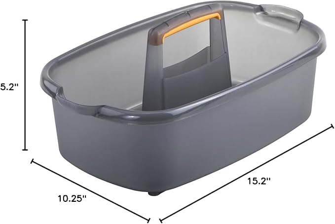 Casabella Plastic Bucket, Gray and Orange, 1.85 Gallon | Storage Caddy | With Handle | Pack of 6