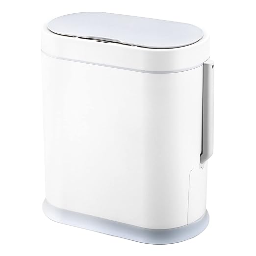 ELPHECO Bathroom Trash Can with Toilet Brush 2.5 Gallon Waterproof Trash Bin Smart Garbage can with lid Motion Sensor Waste Bin Automatic Bathroom Decor (White)