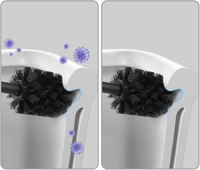 BGL Stainless Steel Toilet Brush with Holder, 2 Black Bristle Heads