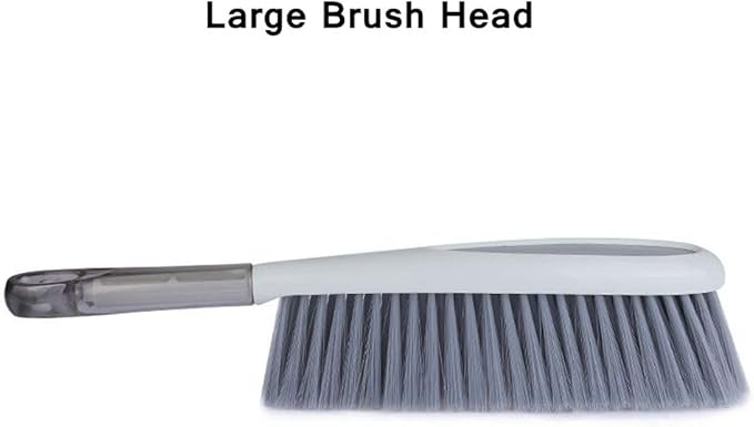 Hand Broom, 14 inch Large Counter Duster, Slightly Stiff Plastic Bristle Brush with Long Handle, Sweep for Furniture, Floor, Bench, Carpet, Woodworking, Patio, Home, Shop(Gray, 14 inch)