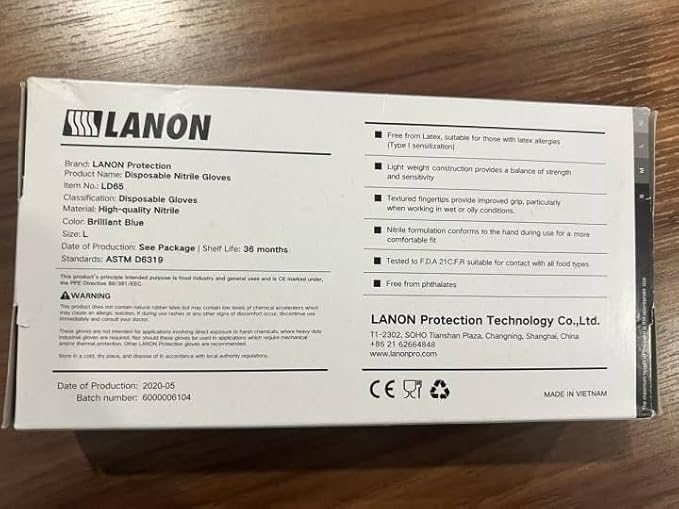 LANON Disposable Nitrile Gloves, Silicone-Free, Food-Safe, Chemical Resistant, Powder-Free, Textured Fingertips, Cooking, Cleaning, Blue, Large