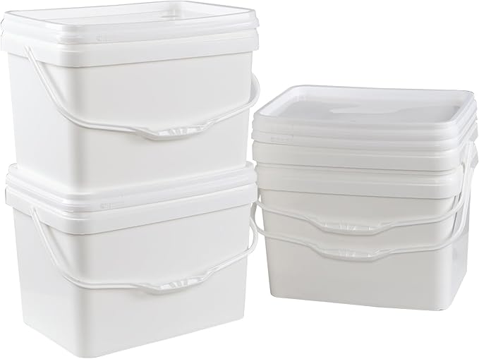 Parlynie 5 Gallon Plastic Bucket Pail Food Grade BPA Free with Air Tight Lid(Pack of 4, White)