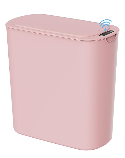 Cesun Automatic Motion Sensor Bathroom Trash Can with Lid, 2.6 Gallon Touchless Trash Bin, Smart Plastic Slim Garbage Can Small Wastebasket for Toilet, Office, rv, Bedroom, Living Room, Pink