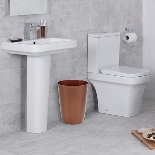 Mini Waste Basket - Pack of 2 Durable Small Plastic Garbage Trash Can Bin - Lidless Open-Top Rectangular Slim Profile for Compact Spaces - Suitable for Home, Bathroom, Office, Bedroom & More, Copper