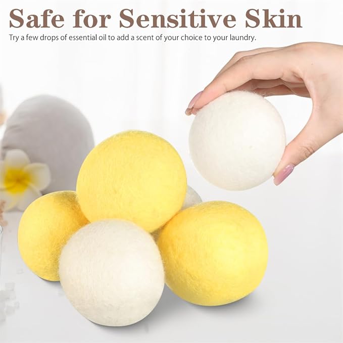 Wool Dryer Balls XL 6 Pack Pure Organic Wool Premium Reusable Fabric Softener New Zealand Sheep Wool Ball for Dryer Natural Fabric Softener Saves Drying Time