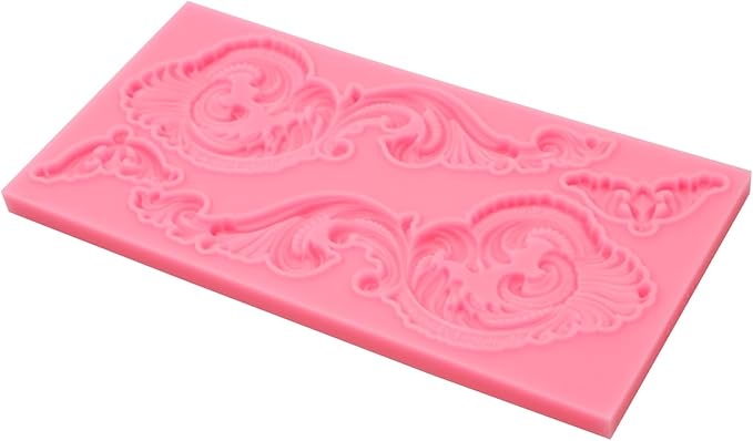 Baroque Scroll Silicone Fondant Mold, Vintage Decorative Pattern for Cake Decorating, Pink