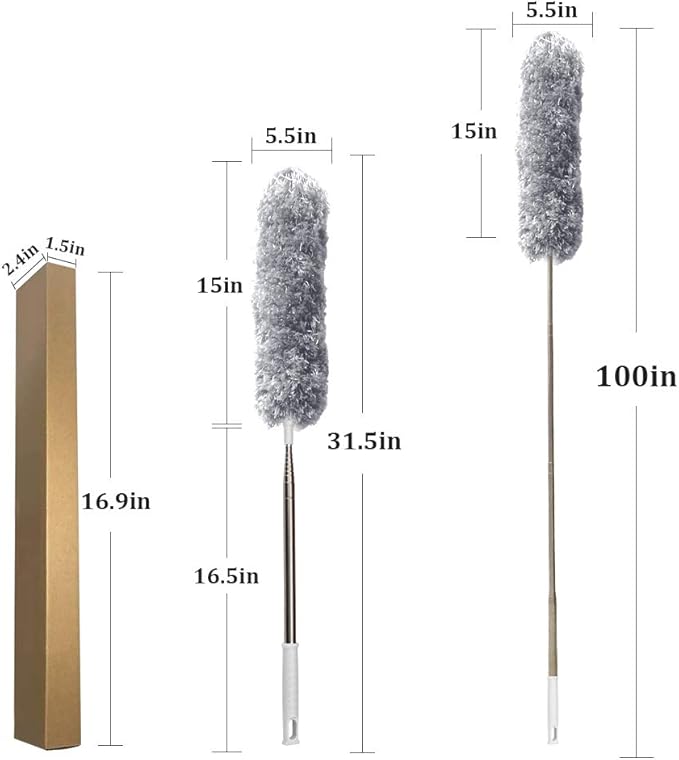 DELUX Microfiber Feather Duster Extendable Duster with 100 inches Extra Long Pole, Bendable Head & Long Handle Dusters for Cleaning Ceiling Fan, High Ceiling, Blinds, Furniture & Cars Gray