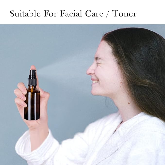 9 Pack Amber Glass Small Spray Bottles, 2oz Travel Fine Mist Empty Mini Spray Bottles for Essential Oils and Hair