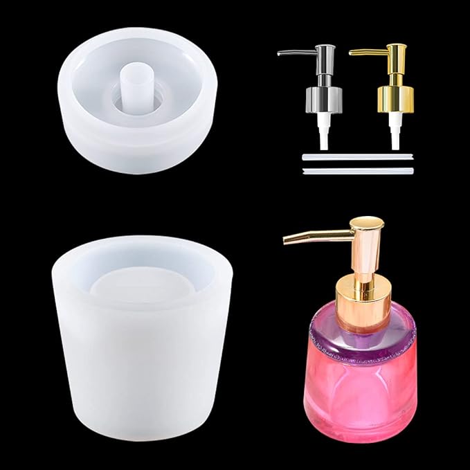 Bottle Resin Mold with Pump Soap Dispenser Resin Mold Perfume Bottle Silicone Molds for Epoxy Casting DIY Bottle Pen Flower Storage Candle Holder Home Decor
