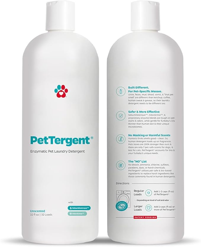 Pet Parents® PetTergent®, Enzymatic Pet Laundry Detergent, 32 oz 32 Loads Pet Stain Remover & Pet Odor Eliminator, Laundry Detergent for Pets (Unscented, 32 oz)
