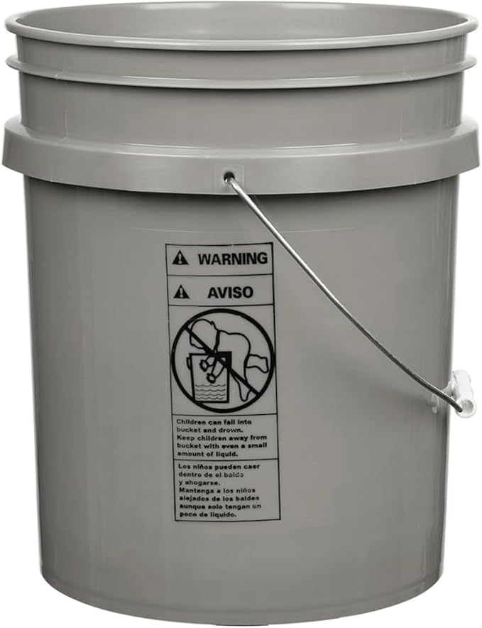House Naturals 5 Gallon Food Grade BPA Free Made in USA Pails Gray Bucket with Screw On Air Tight Lid (1, Gray with White lids)
