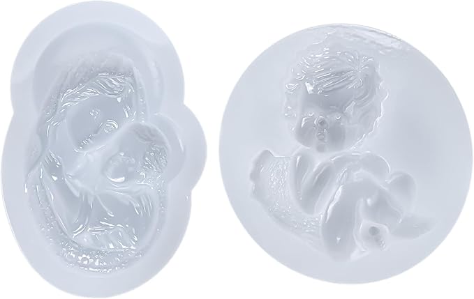 Art Molds for Polyclay Air Dry Clay Plaster, Carved Holy Family Mother and Cherub