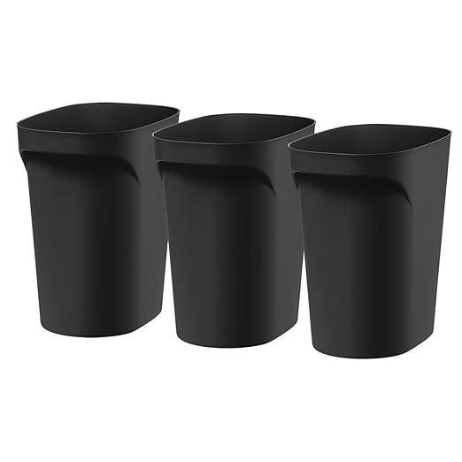 IRIS USA Small Trash Can Wastebasket with Handle, 6 Gallon / 24 Quart, 3-Pack, for Bathroom, Office, Bedroom, Under Sink, Kitchen, Garbage - Black