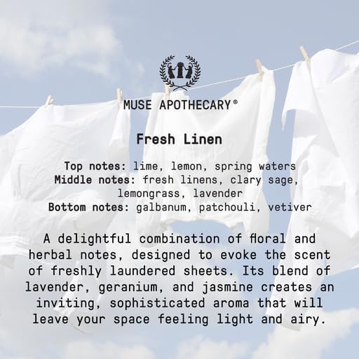 Muse Apothecary Home Ritual Active Odor Eliminator Spray - Furniture Deodorizer Spray & Bathroom Odor Eliminator for Home - Essential Oil Air Freshener - 8oz, Fresh Linen