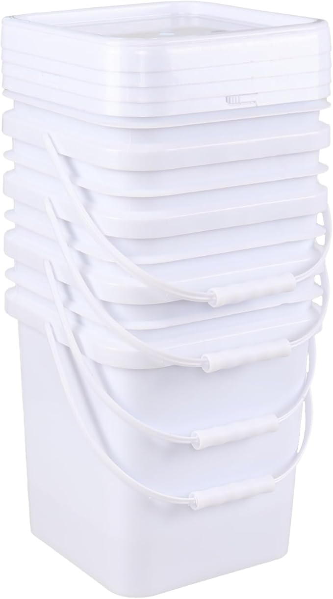Vababa 5 Gallon Square Bucket White Bucket with Lid, 4 Pcs Plastic Bucket Food Storage Bucket with Handle and Lid