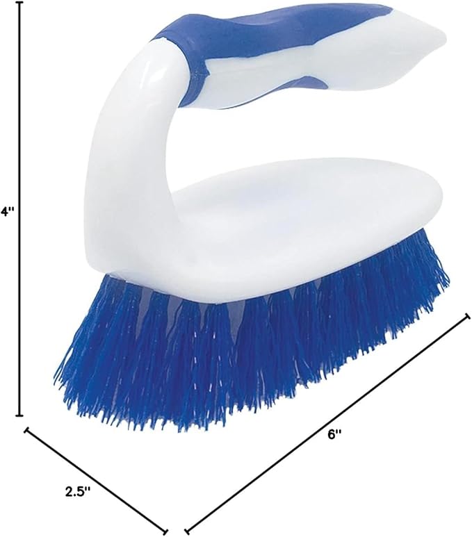 LOLA Iron Shaped Handled Scrub Brush, Ergonomic Handle, No Slip Grip, Fiber Bristles, Heavy Duty Tile & Floor Cleaner, 1 Pack