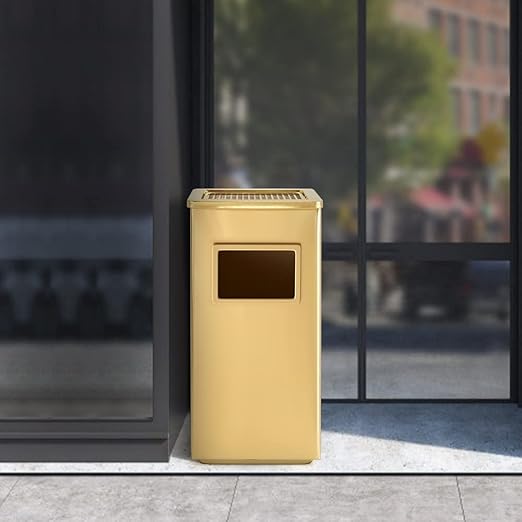 BEAMNOVA Trash Can Indoor Outdoor Black Stainless Steel Commercial Garbage Can Industrial Garbage Enclosure Inside Cabinet with Lid Waste Container, Gold Color, 12.2 * 9.8 * 24 in