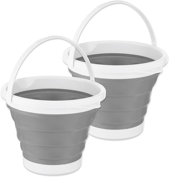 2pcs Collapsible Bucket with Handle, 10L (2.6 Gallon) Foldable Portable Plastic Mop Cleaning Bucket Household Water Supplies for Indoor Outdoor Camping Fishing Garden Car Wash