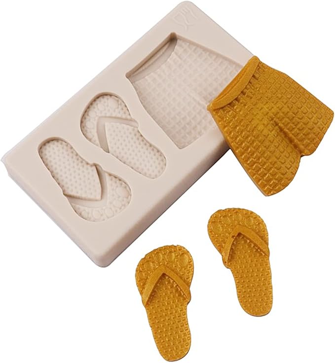 3 Pcs Hawaiian Coconut Tree Fondant Molds, Seaside Beach Sun Silicone Molds, Slipper Surf Shorts Clay Mold for Cake Decorating, Candy Chocolate Marzipan Resin Crafts, Summer Party, Halloween