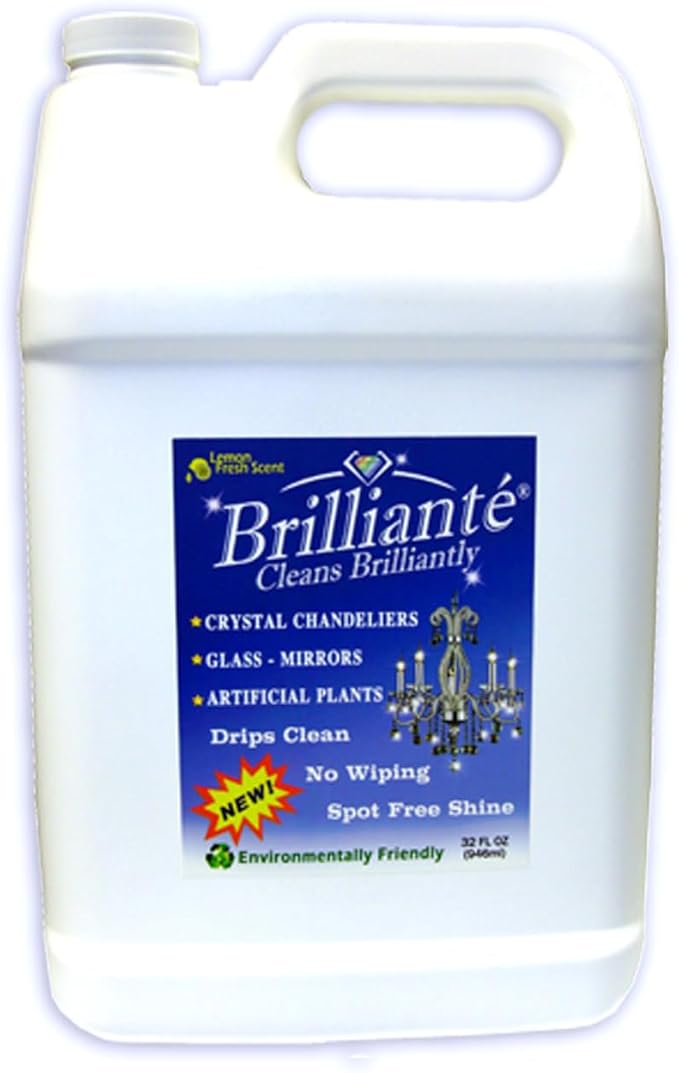 BRILLIANTÉ Crystal Chandelier Cleaner Manual Sprayer 32oz Spray Bottle & Gallon Refill, Environmentally Safe, Ammonia-Free, Drip-Dry Formula, Made in USA