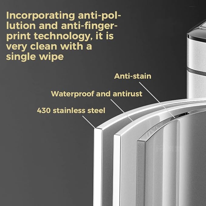 25L/6GALSquare Silver Garbage Can,Tall Kitchen Garbage Can,Silver Tall Trash can for Bathroom,Tall Stainless Steel dusbin for Commercial,Detached House